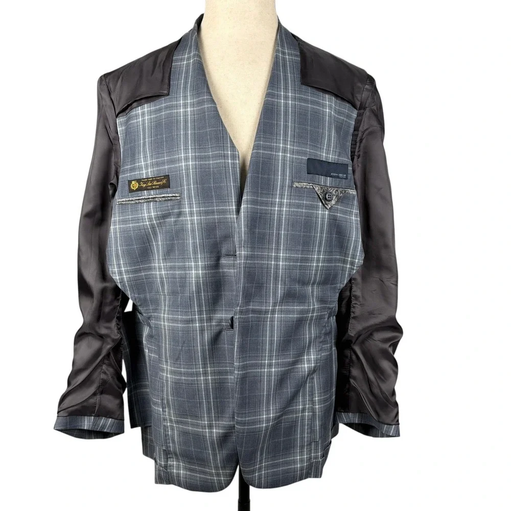 Joseph Abboud Loro Piana Super 110s Blazer Mens 40R Blue Gray Plaid‎ Wool USA
